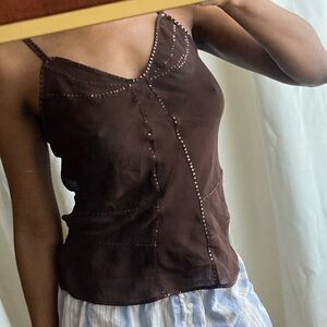 Vintage Brown Sequin Spaghetti Strap Top